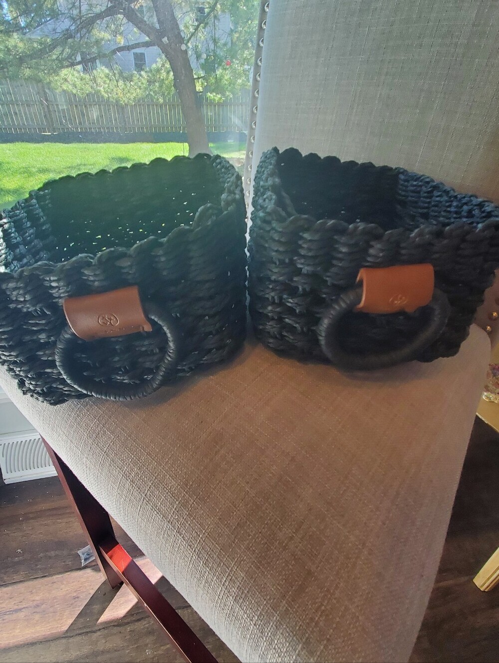 La Jolie Muse, Black Woven Baskets, set of 2, 10x8x4.
